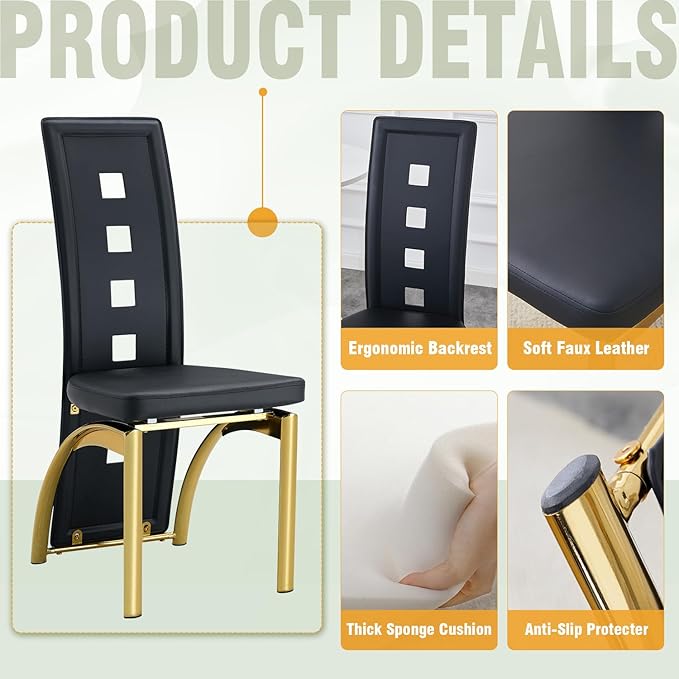 71'' Dining Table Set for 6,Modern Dining Room Table Set for 6,Marble Dining Table with 6 PU Leather Dining Chairs,Gold Dining Room Table with Glossy V-Shaped Base Ideal for Kitchen