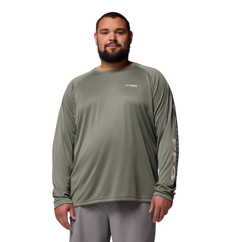 Columbia Men's PFG Terminal Tackle Long Sleeve Fishing Shirt, Cypress/Dark Stone Logo, 3X