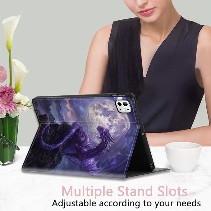 Case for iPad Pro 13 Inch M4 (2024) Slim Multi-Angle Smart Stand Cover with Automatic Sleep/Wake Function for iPad Pro 13 Inch Art Dragonfly