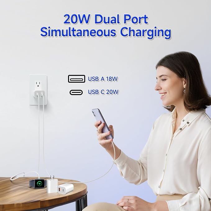 USB C Charger Block Fast Charging Block Compatible for Charger for Watch Se 20W USB C Wall Charger Block Cube Brick Plug Adpater Box Compatible Watch Series 9 8 7 se iPhone 15 14 Pro