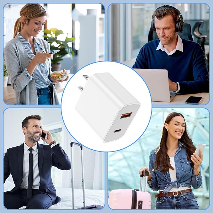 2 Pack 20W USB C Charger Block Dual Port Type C Fast Charging Wall Charger Power Adapter Brick Cube for iPhone 17 16 15 14 Plus/Pro/Pro Max/17 Air 13/12/11 XS/XR/X (White)