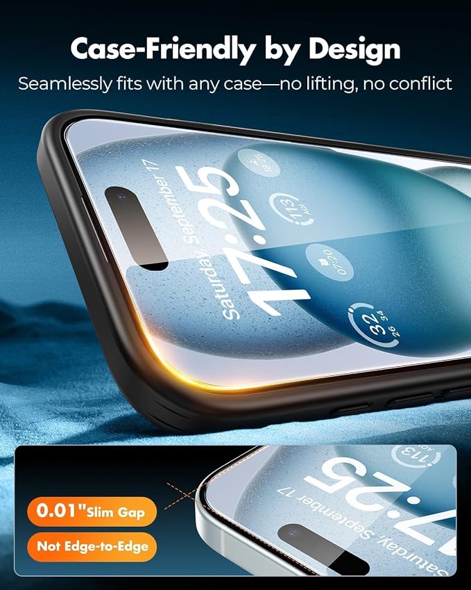 UNBREAKcable for iPhone 15 Plus Screen Protector 4+2 Pack [9H+ Military-Grade Shatterproof] [Effortless Bubble-Free Installation] Ultra HD Clarity Tempered Glass with Lens Protector Case friendly
