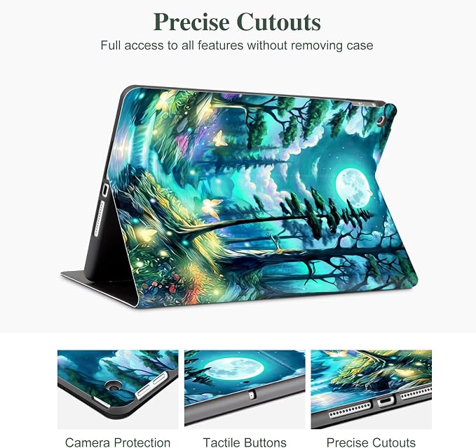 Lokigo Case for iPad 9th/8th/7th Gen 10.2 Air 3rd/Pro10.5 Aurora Forest | Protective Folio Soft Back Cover Pencil Holder for Teens/Students/Office Staffs 4 Angles Viewing Stand Auto Wake/Sleep