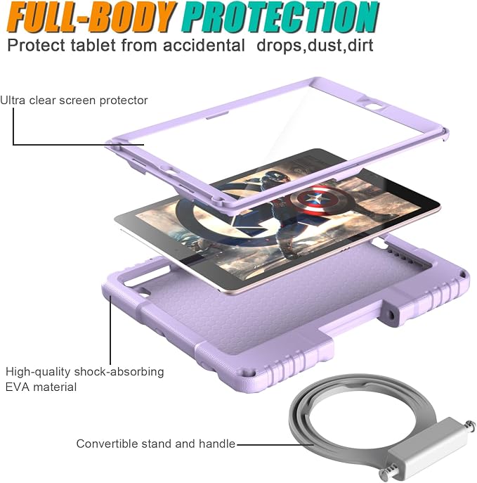 Kids Case for iPad 5th/6th Generation 9.7-inch 2017/2018 Release Lainergie iPad Air 2 Case with Screen Protector iPad Pro 9.7 Protective Cover Case Lightweight Shockproof with Handle Stand Black