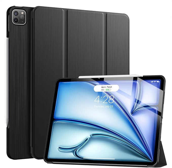 Soke Case for iPad Air 13 Inch (M3/M2) 2025/2024iPad Pro 12.9 2022 2021(6th 5th Generation) - [Slim Trifold Stand + Auto Wake/Sleep]Protective Hard PC Back Cover (Black)