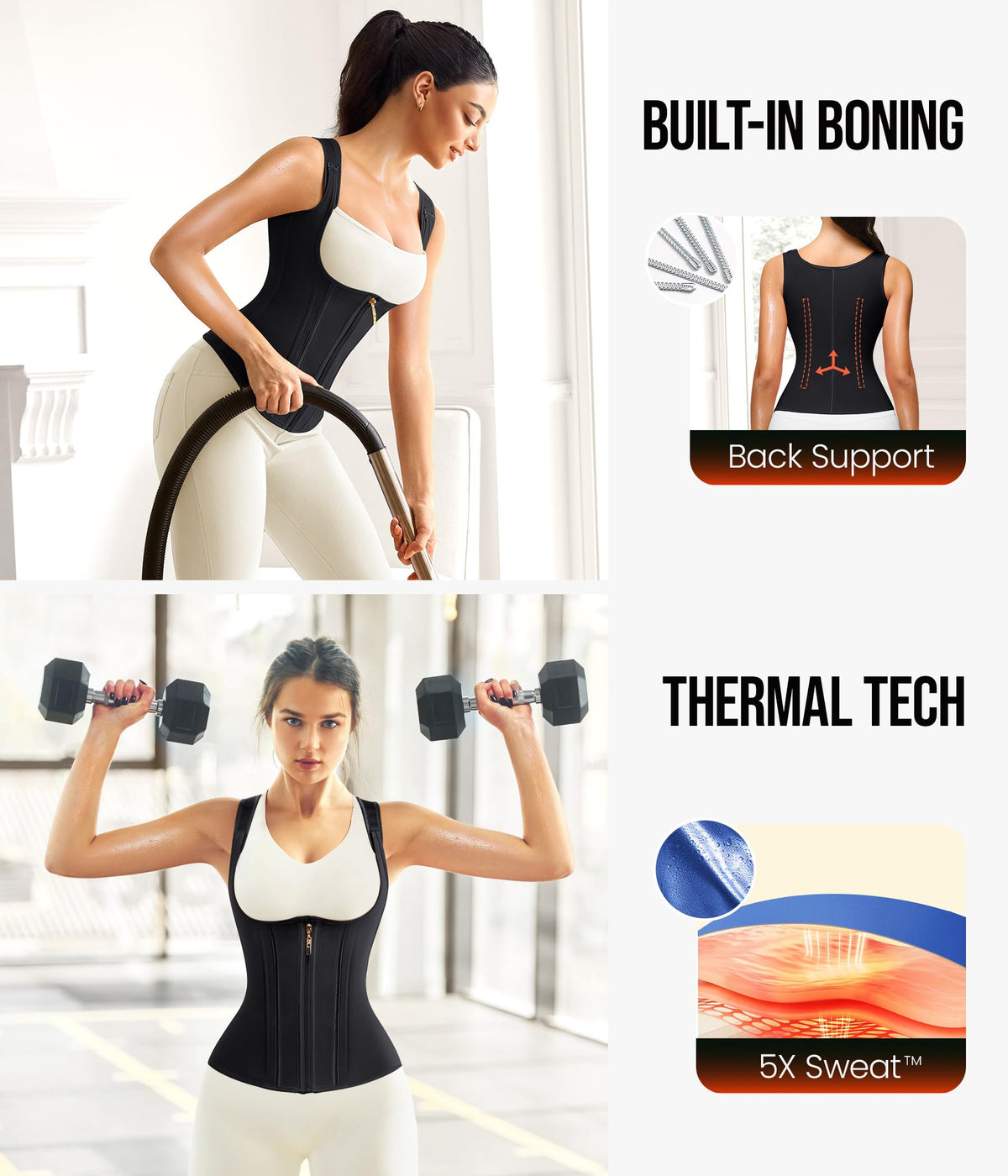 Junlan Waist Trainer for Women - Sauna Suit Sweat Vest for Working Out(Black,Medium)