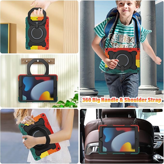 for iPad 9th 8th 7th Generation Case(iPad 10.2 inch) for Kids | 15ft Drop Protection Rugged with 360 Kickstand Handle Shoulder Strap，HD Screen Protector，Shockproof (2021/2020/2019 Release)