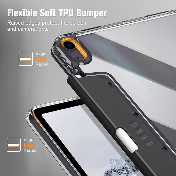 Fintie Clear Case for iPad Air 11-inch &amp iPad Air 5th/4th Generation 10.9 | Tri-Fold Stand Retractable Pencil Holder Viewing &amp Typing Angles Slim Transparent Hard PC Back Cover Black