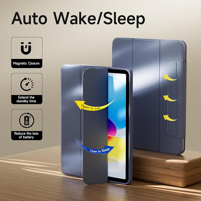 kenke Hybrid Case for iPad A16 11th Gen 11''/10th Gen 10.9'' Black | Detachable Magnetic Portrait/Landscape Stand Cover Magnetic Rotating Hard Clear PC Back Auto Wake/Sleep Support Touch ID