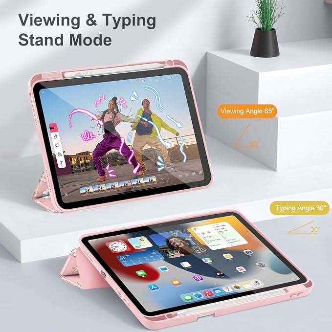 Tuiklol Case for iPad Air 11 Inch M4 2026 / Air 11 Inch M3 2025 / Air 11 Inch M2 2024 / iPad Air 10.9 Inch 2022 2020 Buit in Pencil Holder with Shockproof Cover Clear Transparent Back Black Flower