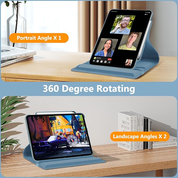 Fintie Rotating Case for iPad Air 13-inch M4/M3/M2 (2026/2025/2024) | 360° Swivel Stand Landscape &amp Portrait Viewing Shockproof Protective Cover Pencil Holder Auto Sleep/Wake Black