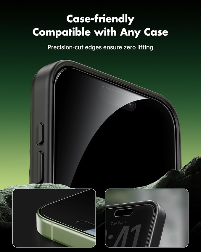UNBREAKcable Privacy Screen Protector for iPhone 15 (6.1) 25° Anti-Spy Tempered Glass Easy Install Alignment Frame Case-Friendly 9H Hardness Anti-Fingerprint 3-Pack
