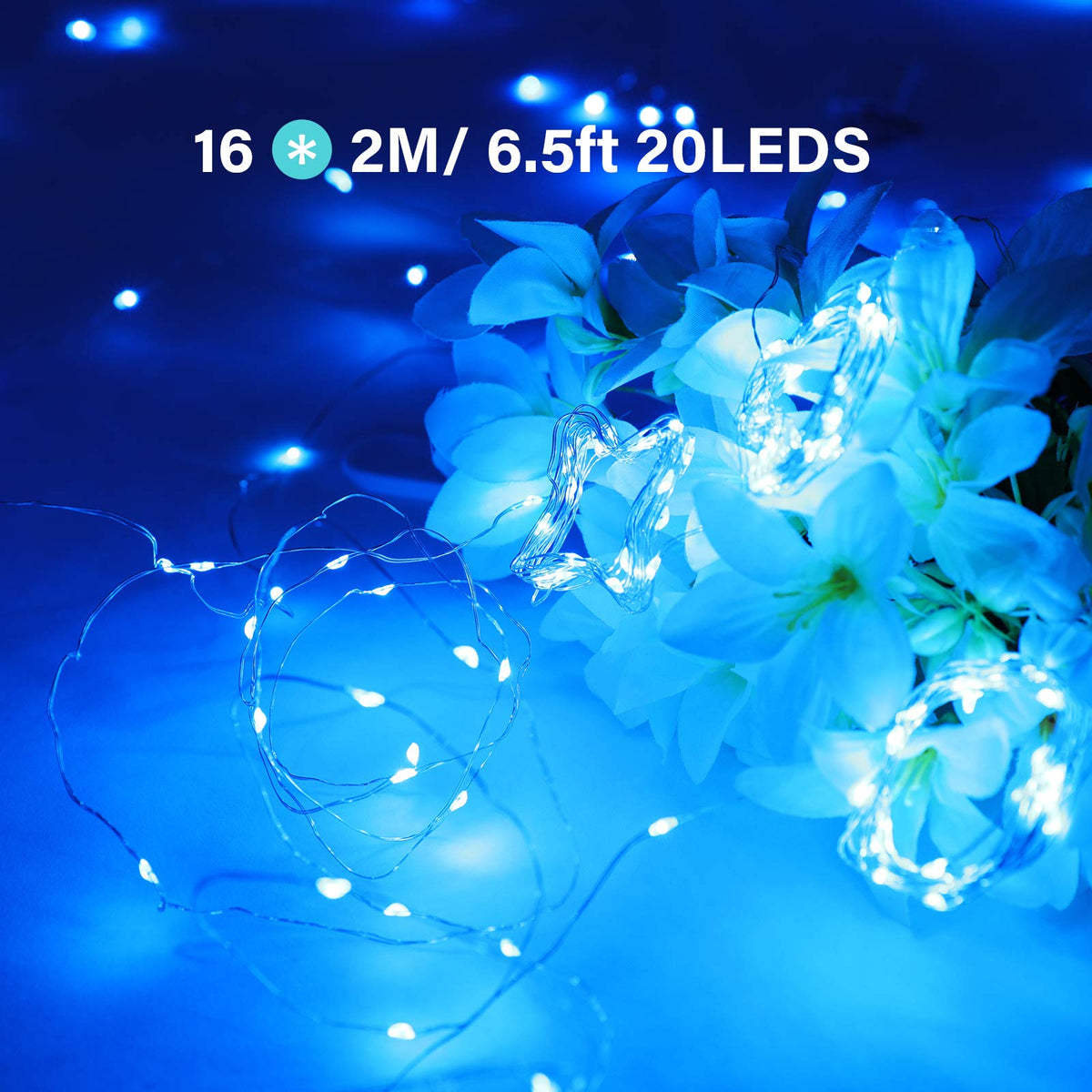 Onforu 16 Pack Blue Fairy Lights Battery Operated String Lights, 6.5ft 20 Mini LED Lights, IP67 Waterproof Twinkle Lights for Mason Jar Wedding Centerpiece Decor Christmas Bedroom