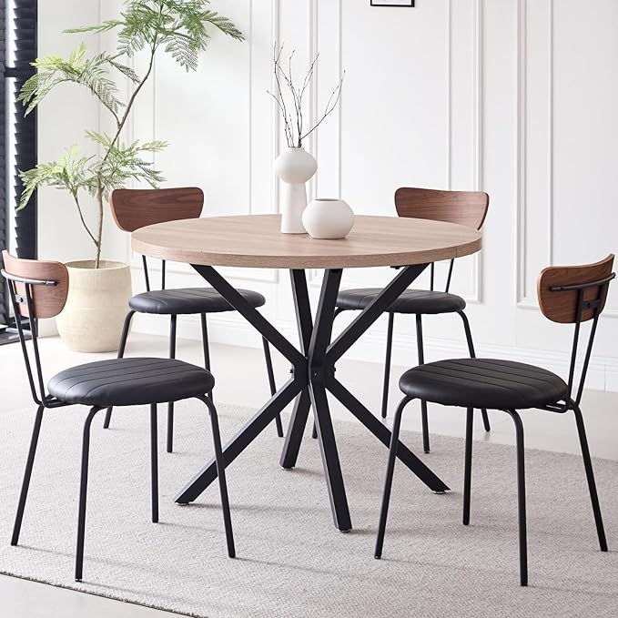 39" Round Dining Table Set for 4, Mid Century Kitchen Table with 4 Stackable Dining Chairs for Apartment Living Room Space Saving