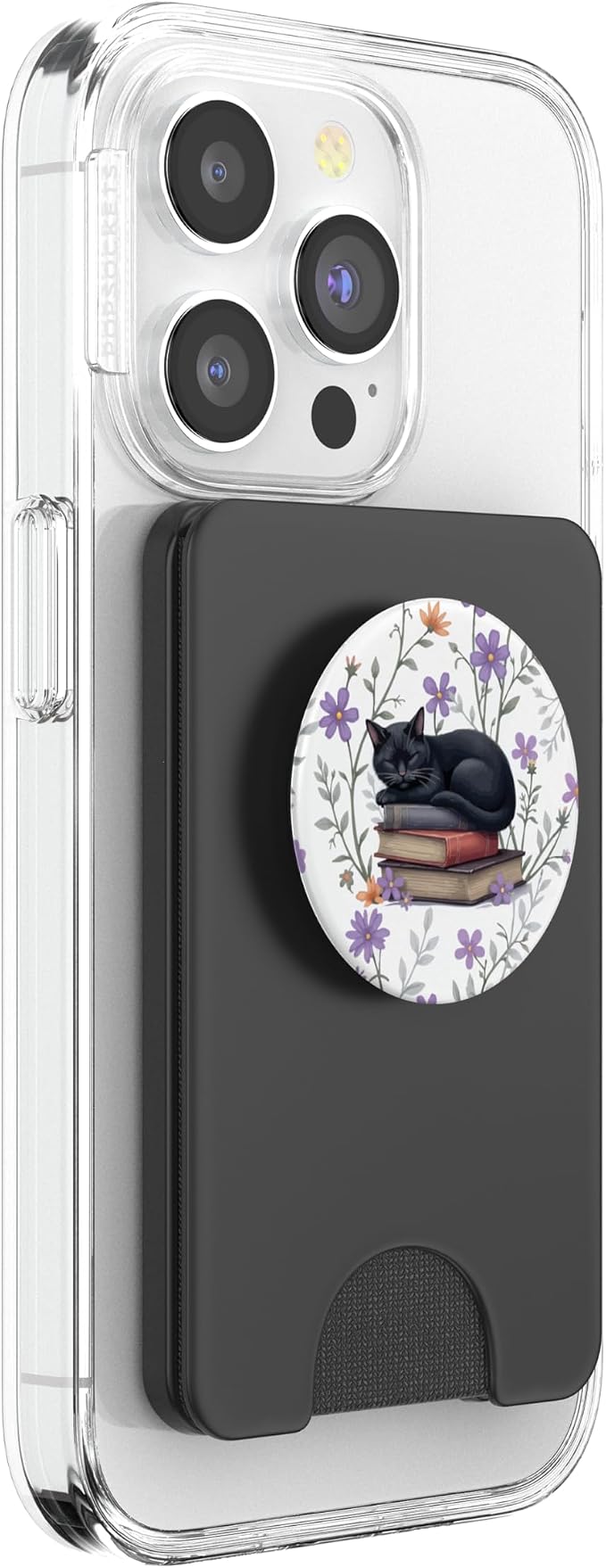 Reading Cat Purple Flower Floral Book Lover Librarian PopSockets PopGrip for MagSafe