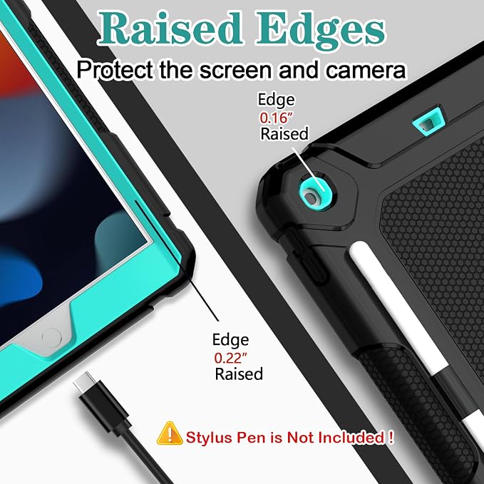 LTROP Case for iPad 10.2-Inch 9th/ 8th/ 7th Generation (2021/2020/ 2019) with Pencil Holder &amp Kickstand Hybrid Shockproof Rugged Protective Case for iPad 9/8/ 7 Gen 10.2 Purple and Green