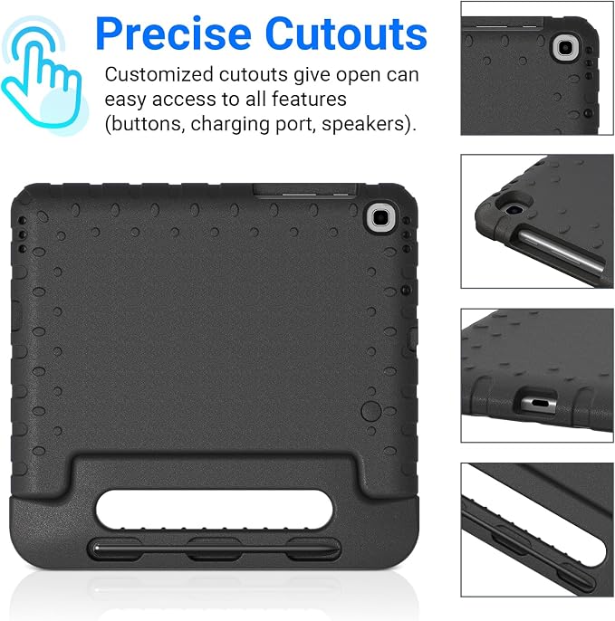 Kids Case for Samsung Galaxy Tab S6 Lite 10.4 Inch with S Pen Holder Black | Fits 2024/2020/2022 Released Shockproof EVA Lightweight Foldable Handle Stand Washable Kids-Friendly