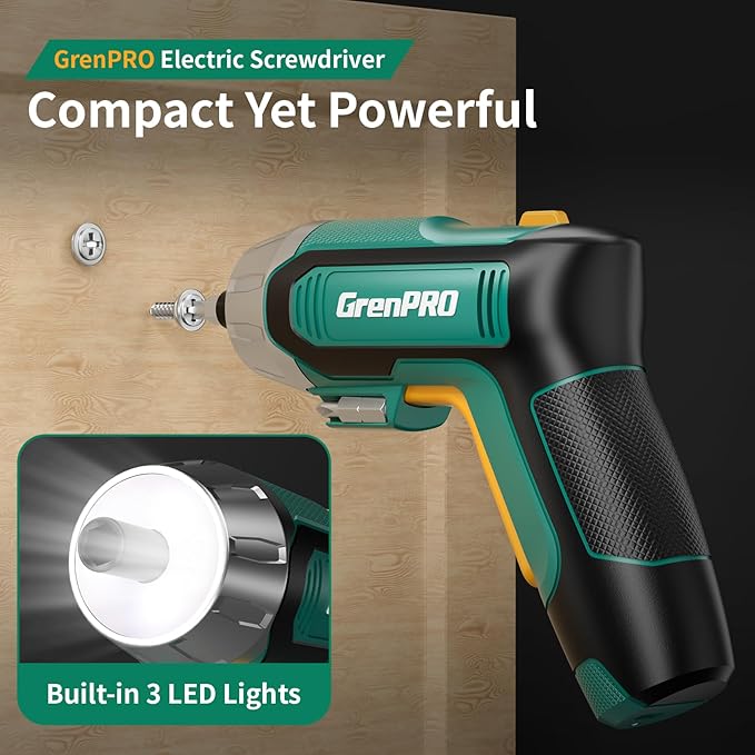 4V Electric Screwdriver Rechargeable, Cordless Screwdriver 9pcs Bit with 1pc Bit Holder, USB Small Power Screwdriver Set with Bits, Green