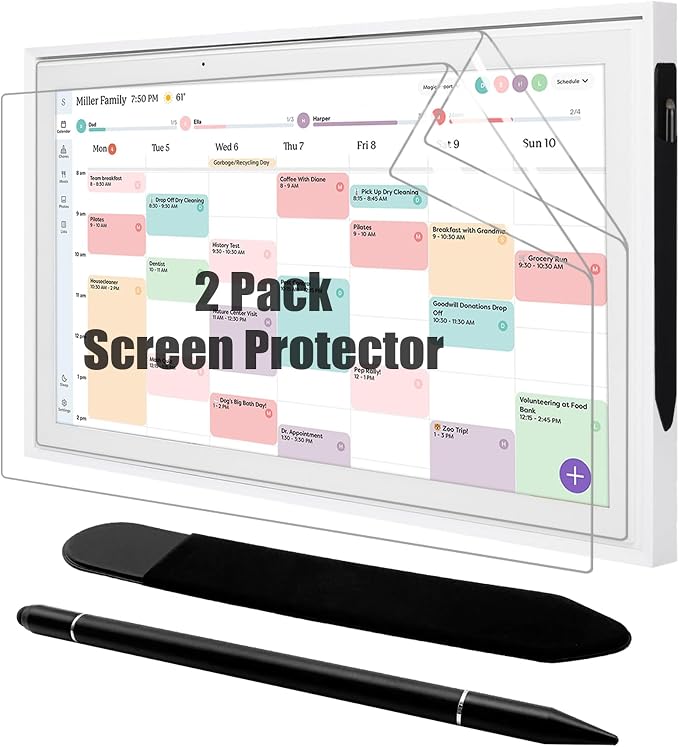 2 Pack Screen Protector and 3 in 1 Stylus Pen for 15 Inch Digital Calendar | Anti glare finish reduces reflections while dual tips offer smooth control and the magnetic case keeps it easy to store.