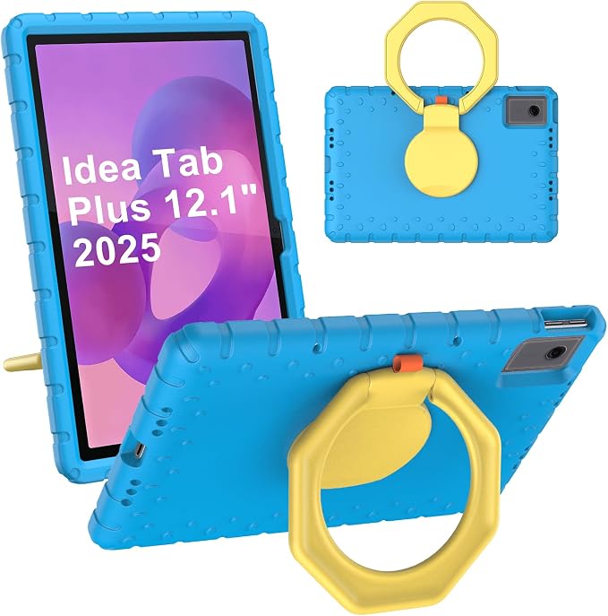 for Lenovo Idea Tab Plus Case 12.1 2025 with 360° Rotating Stand Handle and Pencil Holder New EVA Shockproof Cover for Kids Adults Home School Office Outdoor Black