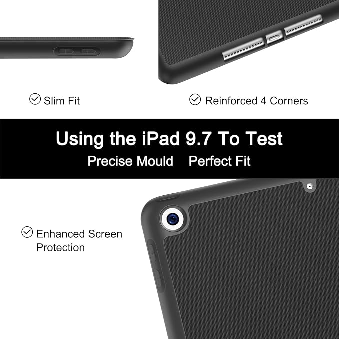 Soke Case Fits for iPad 6th/5th Generation with Pencil Holder - [Full Body Protection + Auto Wake/Sleep] Shockproof Soft TPU Back Cover for Apple iPad 9.7 inch 2018/2017 Black