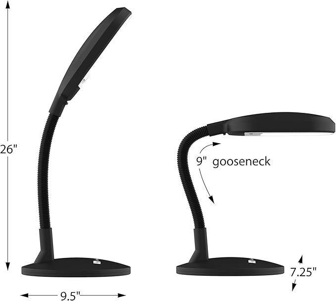 Lavish Home Desk Lamp - Natural Sunlight Lamp with Adjustable Gooseneck - Reading Light for Working, Crafting, Sewing, or Homework (Black)