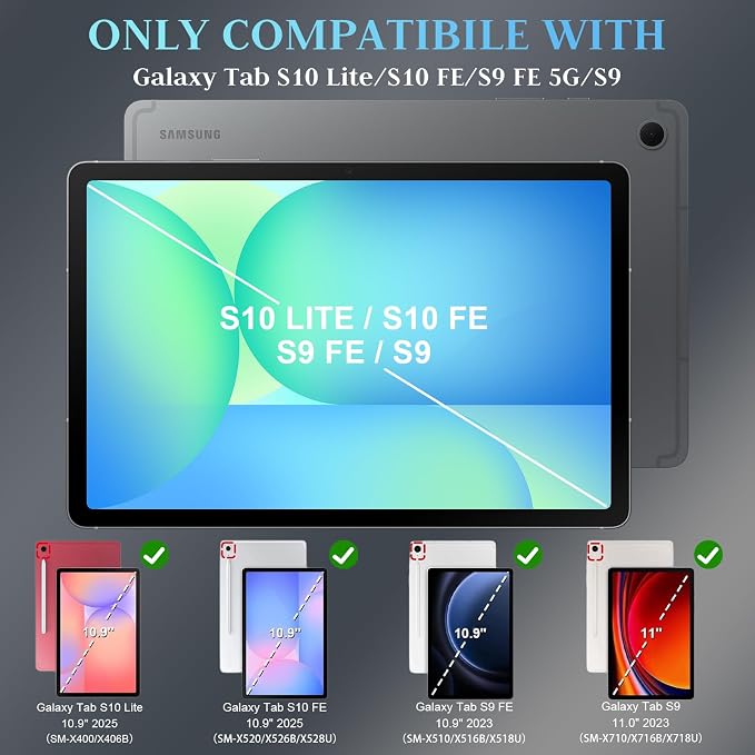Case for Samsung Galaxy Tab S10 Lite/S10 FE/S9 FE /S9 Tablet Case 10.9/11 Inch with Rotate Stand &amp Hand Strap Screen Protector Pen Holder for Galaxy Tab S10 FE Cases Black