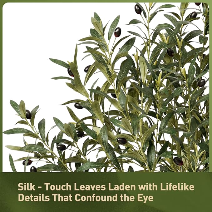 Artificial Olive Tree 5FT Indoor&Outdoor Faux Plant - UV Resistant Large Fake Tree with White Planter & Pebbles, Realistic Tall Potted Artificial Trees for Modern Home Decor Office Living Room VN132