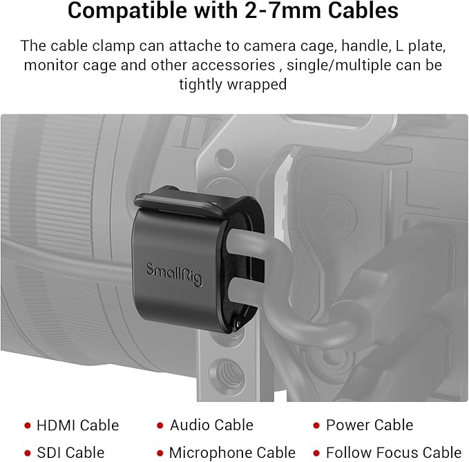 SmallRig Camera Clamp (4 pcs) for HDMI/SDI/Microphone Cable, DSLR Camera Cable Lock Mount Support 2-7mm