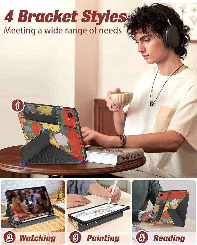 for Samsung Galaxy Tab A9 Plus Case with Pen Holder - for Girls Women Boys Cute Cartoon Cool Anime Kawaii Fun Protector Stand Folio Moon Cat