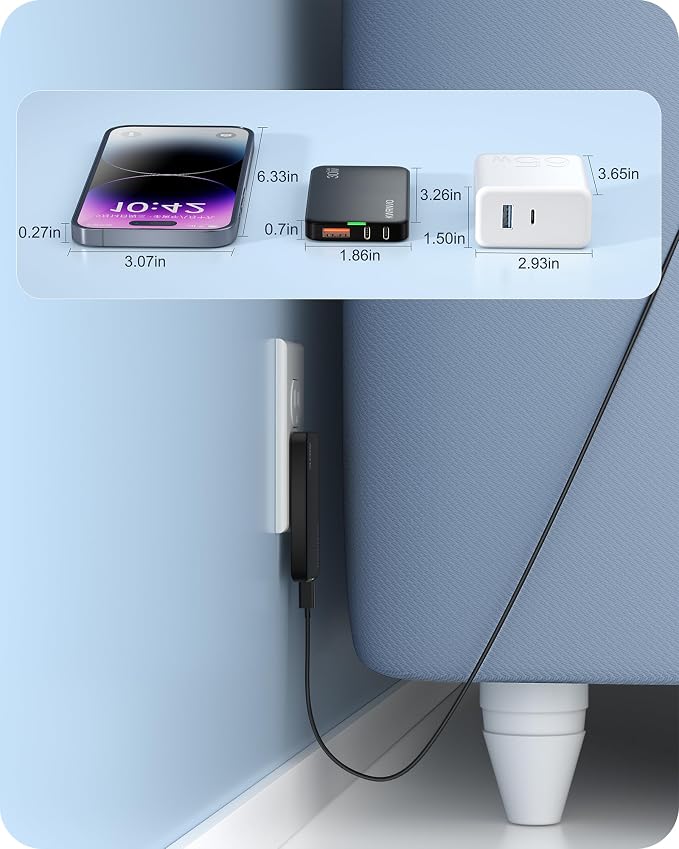 Flat USB Wall Charger 3 Ports Ultra-Slim Fast Wall Charger for Pixelbook iPad Pro iPhone 17/16/15/14 Black