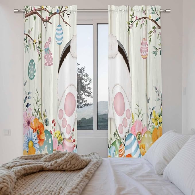 Easter Window Curtains 72 Inch Long 2 Panel Set, Rod Pocket Long Curtains &