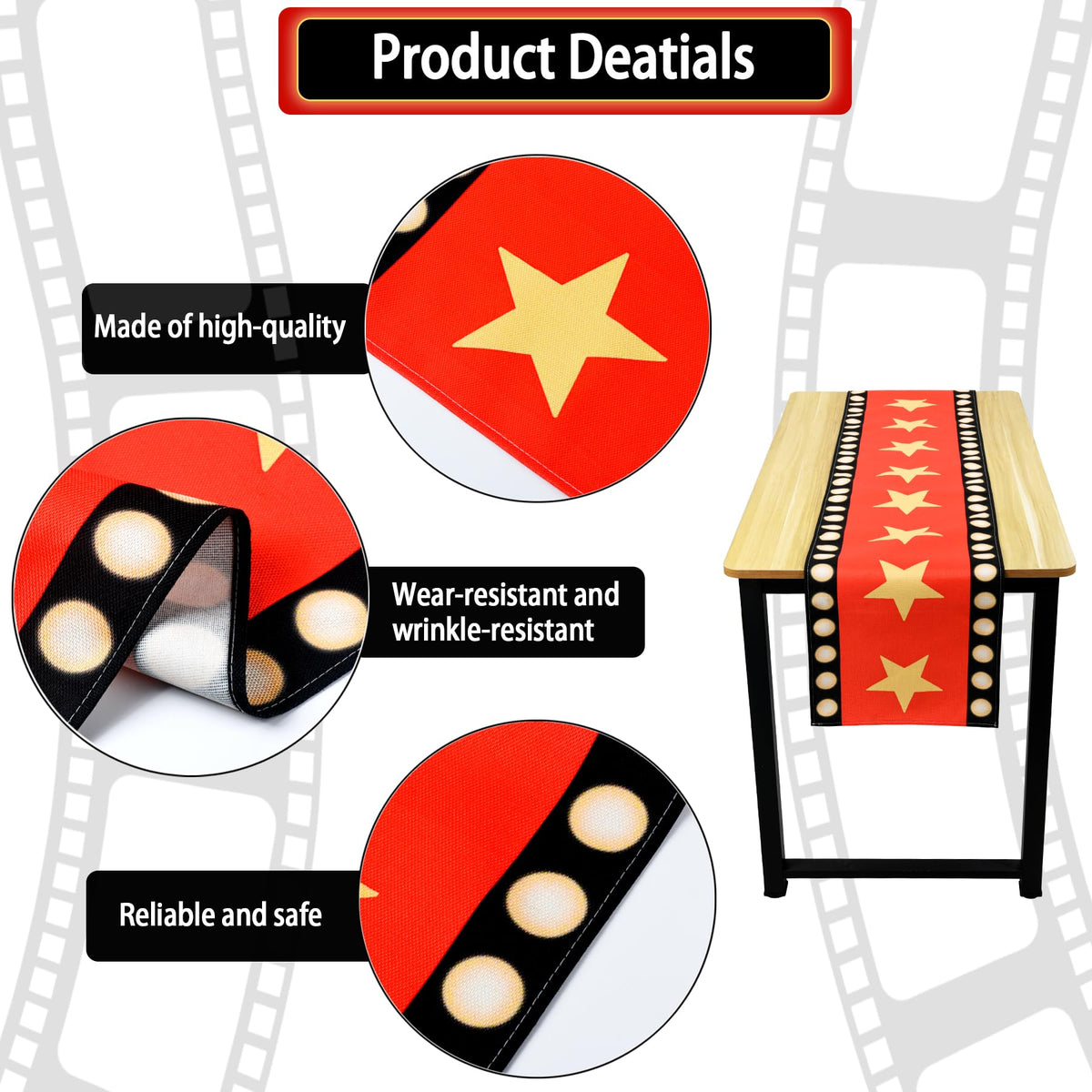 2 Pcs 13 x 72 Inch Movie Night Table Runner with Gold Star Design - Red Carpet Decoration for Birthday Party Supplies（red）