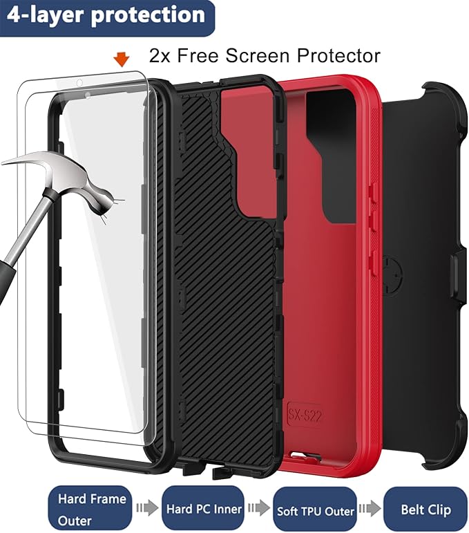 for Samsung Galaxy S22 Plus Case with Belt Clip Holster 2X Screen Protector [Military Grade Protection] Heavy Duty Full Body Shockproof Rugged Protective Cover for Samsung S22 Plus 5G Black