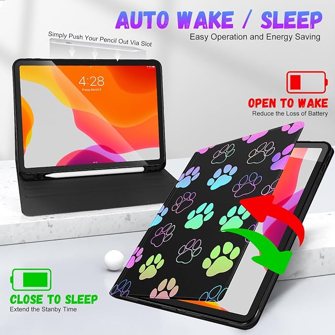 Uppuppy for iPad Pro 12.9 Case Kids Folio PU Leather Cover with Apple Pencil Holder Auto Sleep/Wake Adjustable Angles for iPad Pro 12.9 6th/5th/4th/3rd Gen Sun Moon Black