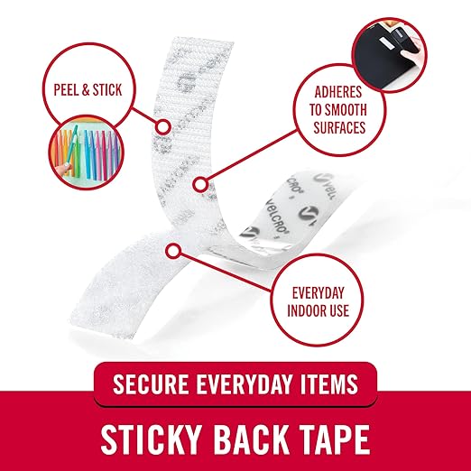 Velcro Brand 6 Ft x 3/4 in | Sticky Back Tape Roll with Adhesive | Cut Strips to Length | Hook and Loop Fasteners | Perfect for Home, Office or Classroom, White, 90976W