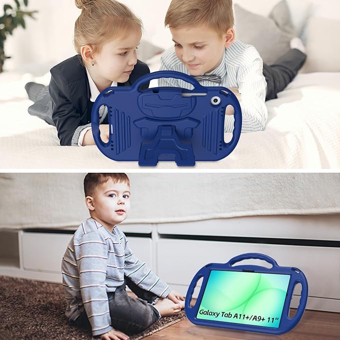 Kids Case for Samsung Galaxy Tab A11+ Plus/A9+ Plus 11 Inch Case with Strap Shockproof Lightweight Handle Stand 2025/2023 Model with Lanyard Black