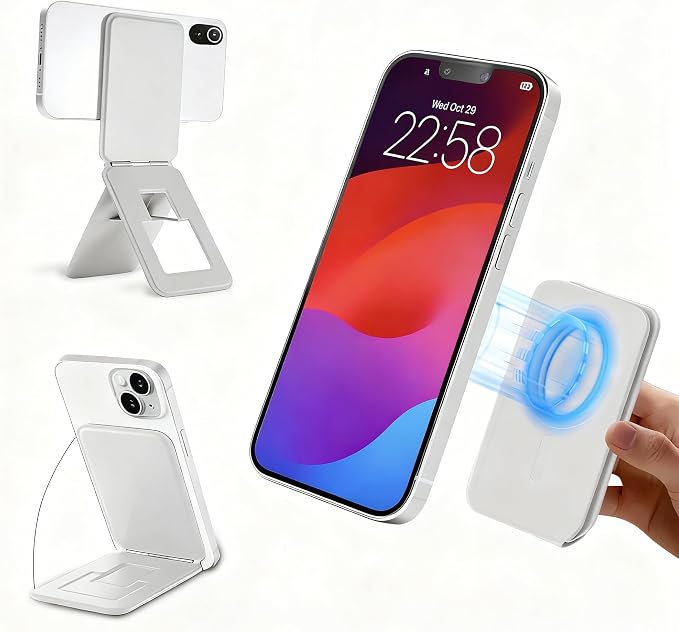 Magnetic Phone Stand Compatible with All Smartphones 17/16/15/14/13/12 Series Slim PU Leather Desk Stand with Angle Adjustment Portable &amp Includes 1 Strong Magnetic Ring for Any Phone(Pink)