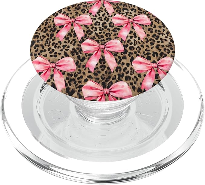 Coquette Light Pink Ribbon Bow on Cheetah Leopard Print PopSockets Adhesive PopGrip