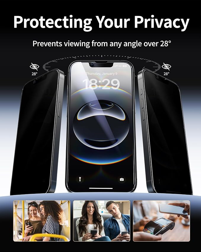 NIMASO for iPhone 17e/16e/13 Pro/13/14 Screen Protector 2 Pack Privacy Tempered Glass Screen Protector for iPhone 16e Anti-Spy Automatic Dust Removal Instant Installation (6.1 inches)