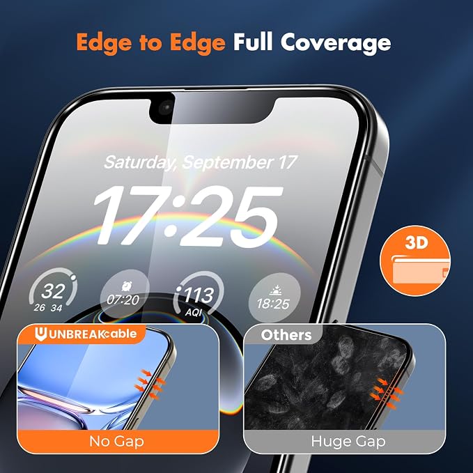 UNBREAKcable 3-Pack Screen Protector for iPhone 15 Double Shatterproof Tempered Glass [Easy Installation Frame] [99.99% HD Clear] [9H Hardness] [Full Coverage] [Case Friendly] for Apple 15 6.1 inch