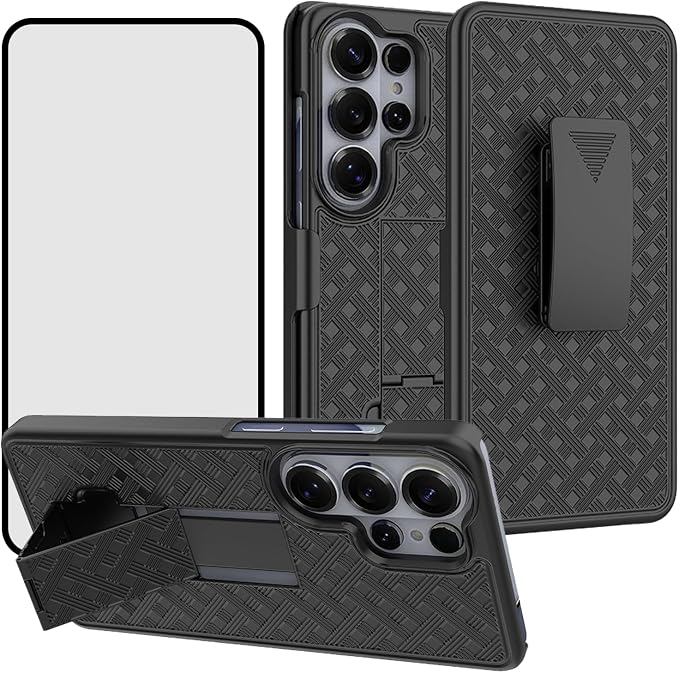 Ailiber for Samsung Galaxy S26 Stand Case Belt Clip Screen Protector-Black | Swivel Kickstand Holder Holster Slim Shell Slide Pouch Full Body Protective Rugged Shockproof Drop Defense Cell Phone Co
