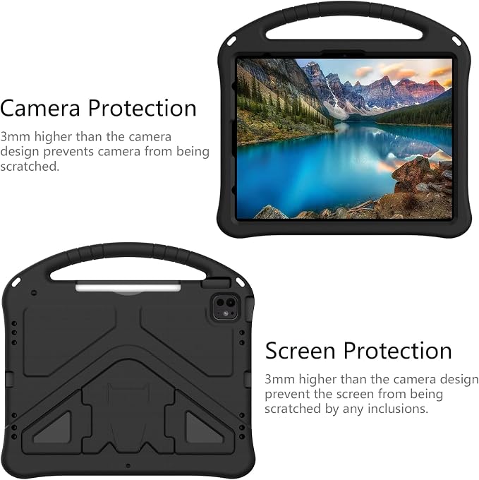 Dteck Kids Case for iPad 10.2 - Shockproof Rugged EVA Handle Stand Child Proof Case for iPad 9/8/7 Generation Black