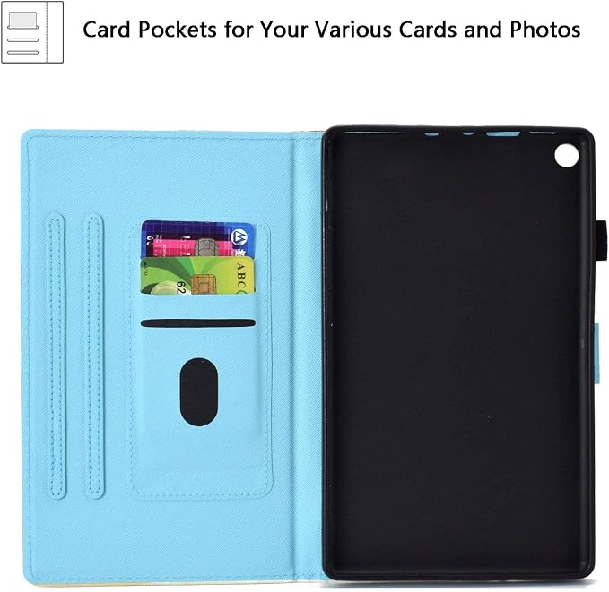 Kindle Fire HD 8 Tablet Case (8th/7th/6th Generation)Smart Stand Synthetic Leather Cover with Auto Wake/Sleep [Card &amp Pencil Holder] for 8 Amazon Fire HD 8 (2018/2017/2016) Blue Sea Beach