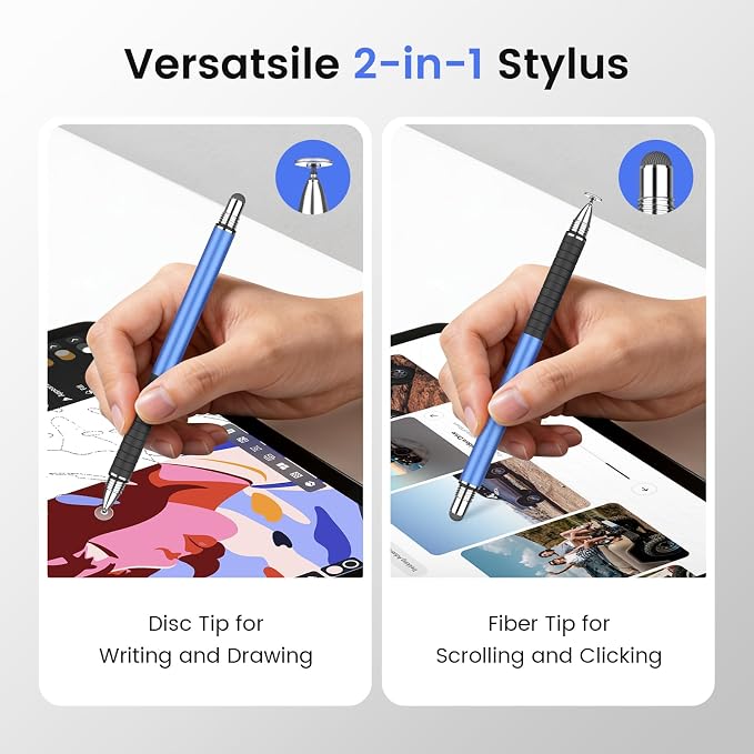 MEKO Stylus Pen for Touchscreen 2-in-1 Universal Stylus 6Pcs | MEKO 1st Gen Stylus Fiber &amp Disc Tips High Precision Work for iPad iPhone Android Tablets All Touch Screens-Black
