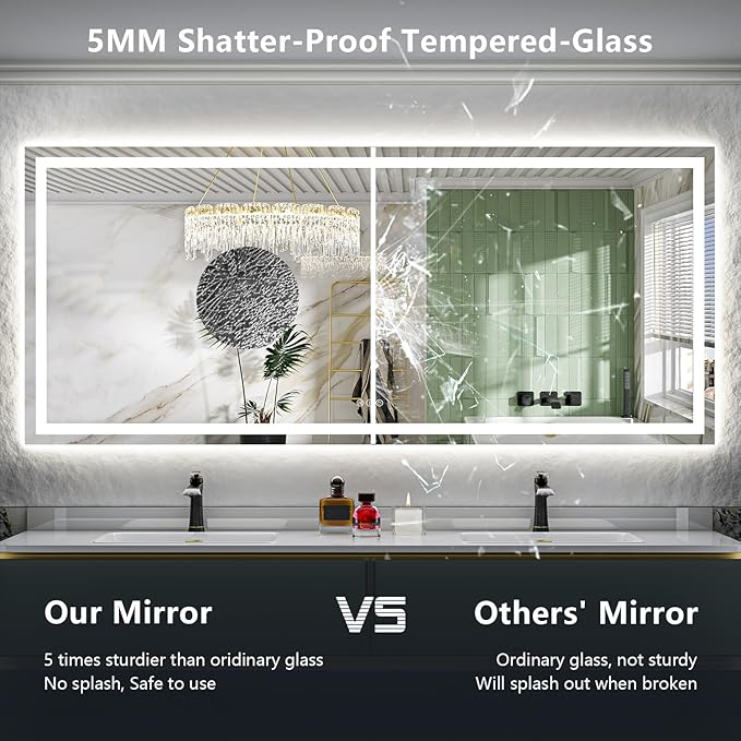 YEELAIT 88x38 Inch LED Bathroom Mirror with Lights Front and Backlit Lighted Vanity Mirror for Bathroom Wall with 3 Colors Dimmable Anti-Fog Memory Shatter-Proof IP54 Waterproof Horizontal/Vertical