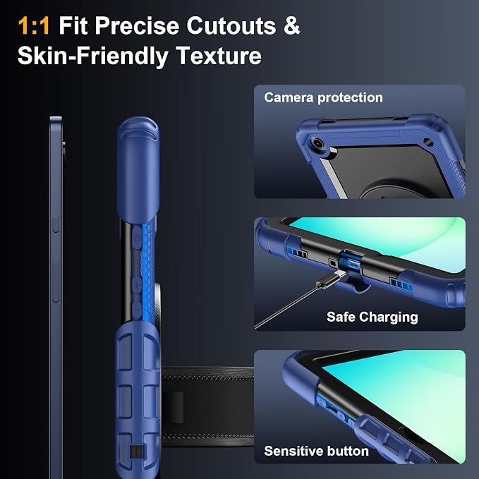 Case for Samsung Galaxy Tab A11+ Plus 11 Inch Ubearkk for Galaxy Tab A9+ Plus Case Full-Body Drop Protection Cover with Screen Protector 360° Rotating Stand and Hand/Shoulder StrapBrightblue