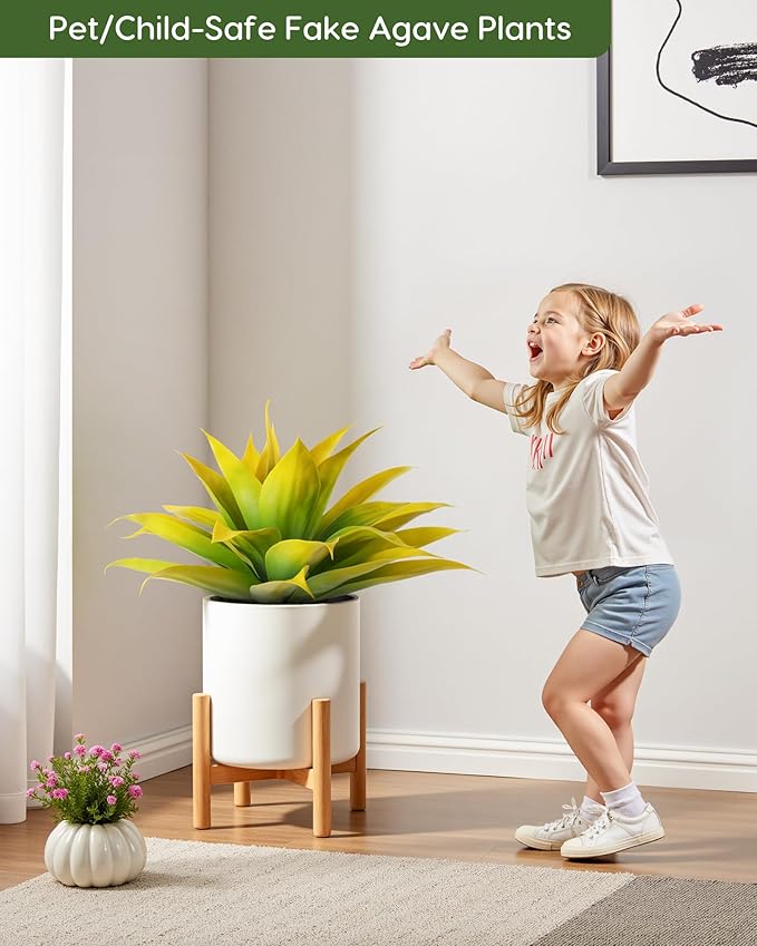 Velener Artificial Agave Fake Plants, Yellow Fake Succuents Plant for Room Decor, Unpotted Faux Agave Plant for Outdoor/Indoor Fall Decor, Yellow, 22 inches, Set of 1