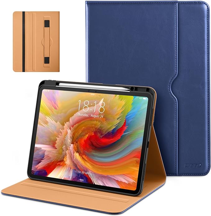 DTTO for iPad Pro 13 Inch Case (M5) 2025 / (M4) 2024 Brown | Premium Leather Business Cover with Pencil Holder Hand Strap &amp Pocket Corner Protection Auto Sleep/Wake Multiple Angles