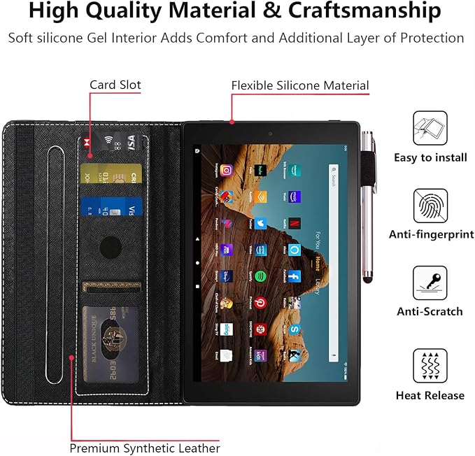 Case for Amazon Kindle Fire HD 10 Tablet 10.1 (9th/7th Generation 2019/2017 Release) Slim Folding Stand Folio Cover with Card Slot &amp Auto Wake/Sleep - African American Girl